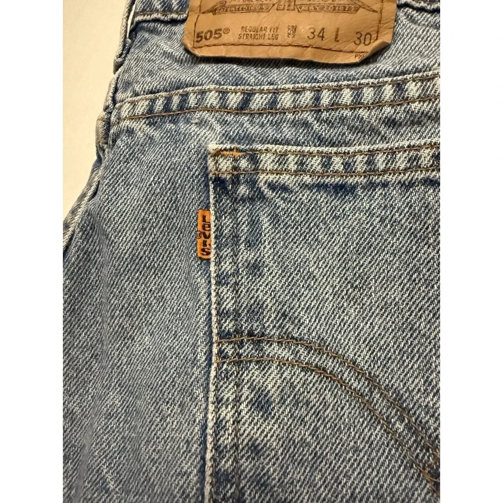 Vintage Levis 505 34x30 Orange tab 505 jeans faded denim‎ blue 80s 90s